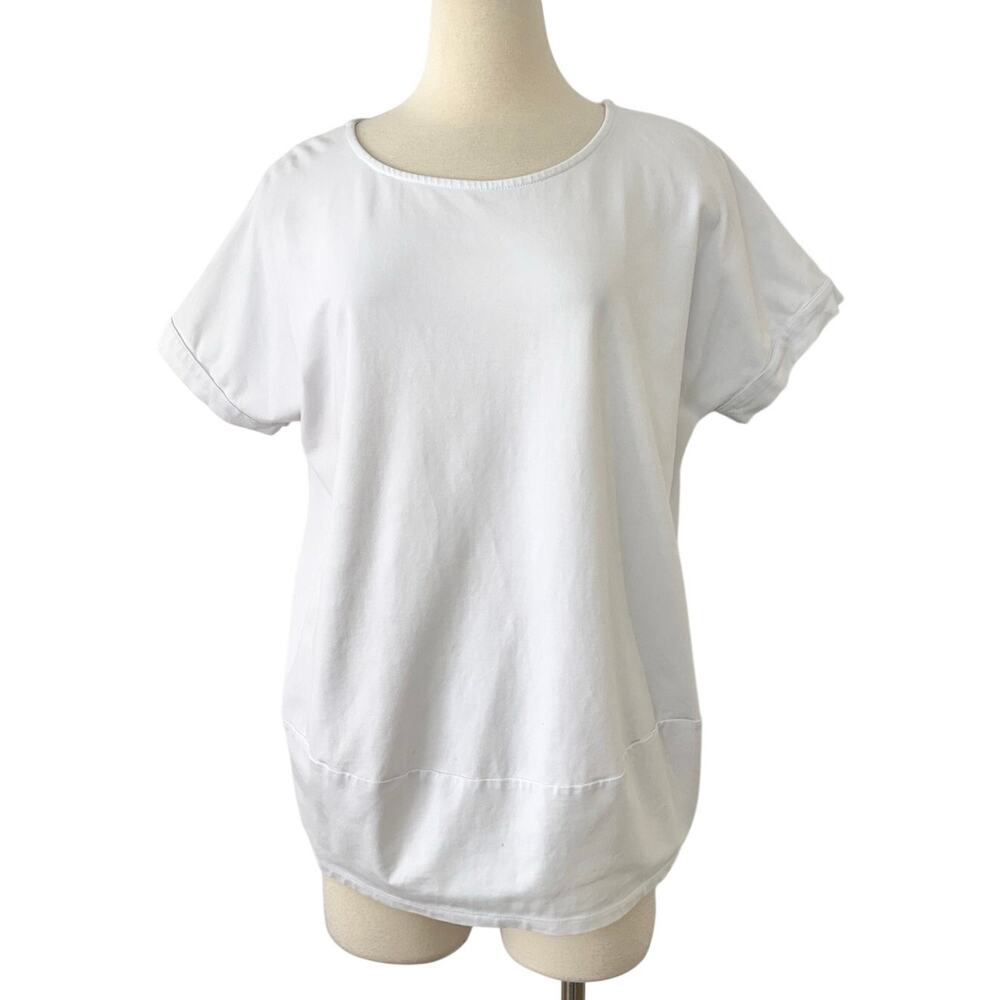 Alembika Everywhere Tee Blouse Short Sleeve Top in White S Oversized